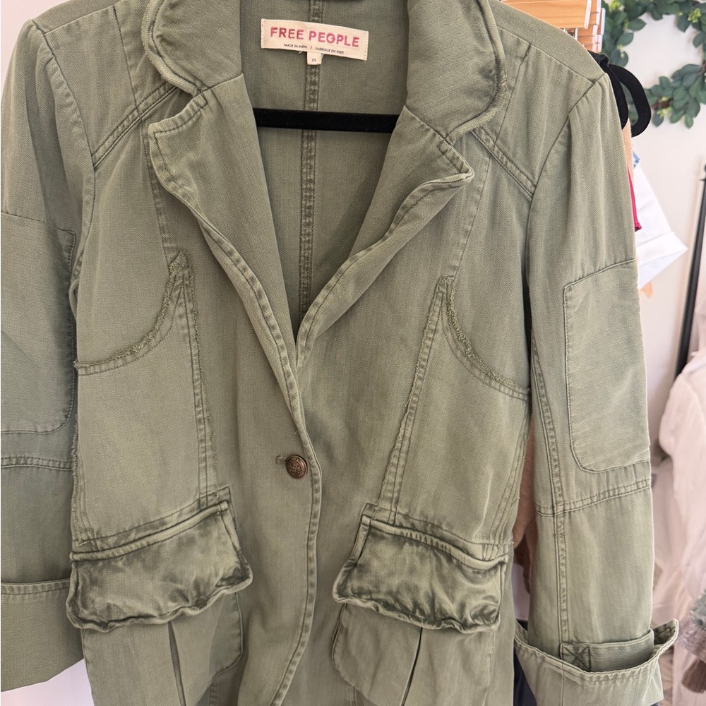 Free People faded olive green utility jacket